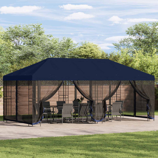 Gazebo con pareti laterali 6 x 3 m Blu Poliestere e Acciaio 190