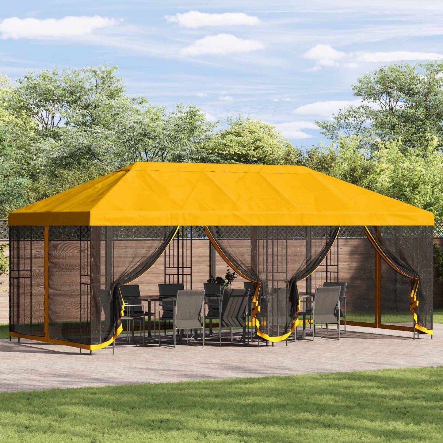 Gazebo con pareti laterali 6 x 3 m Giallo Poliestere e Acciaio | homemem39