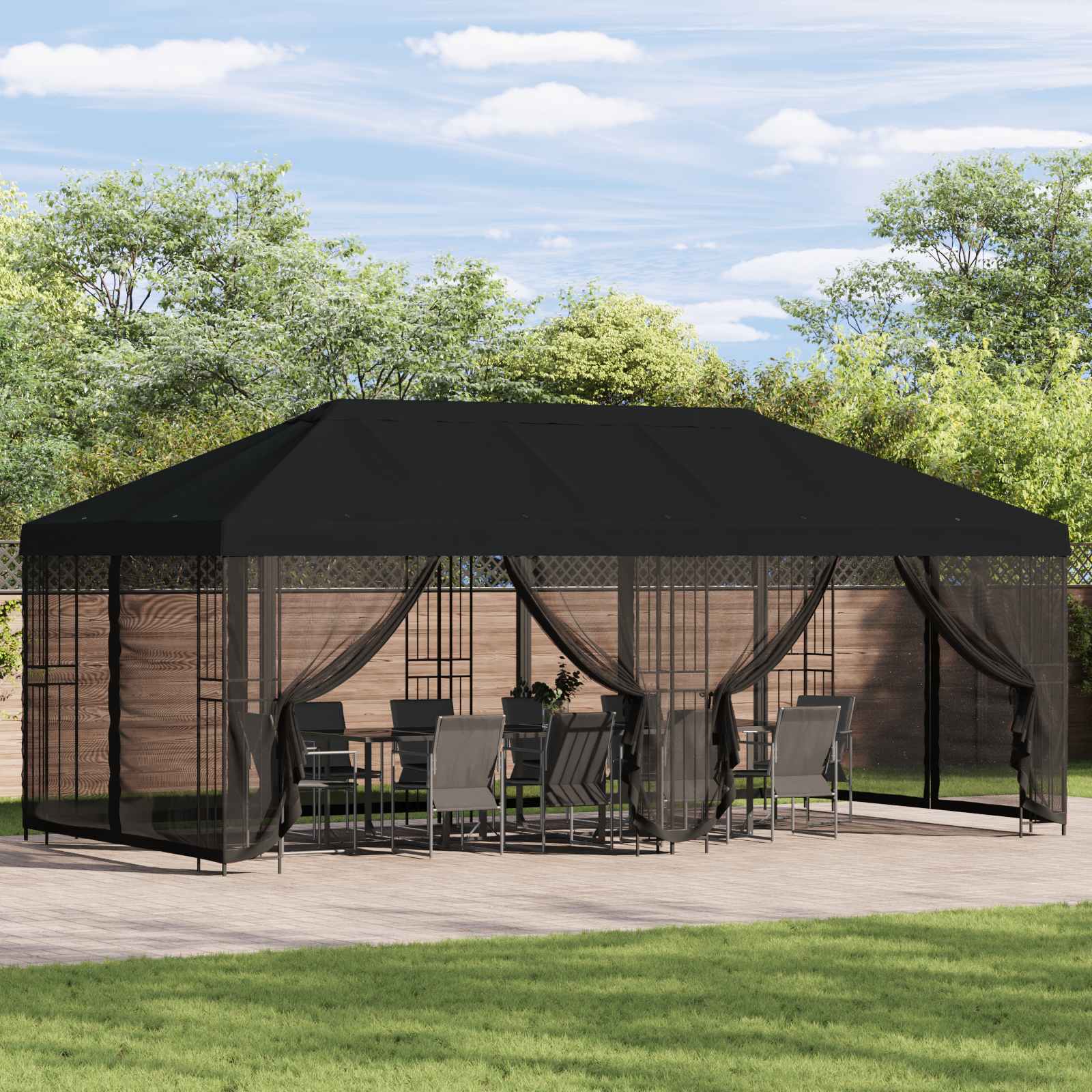 Gazebo con pareti laterali 6 x 3 m Nero Poliestere e Acciaio | homemem39