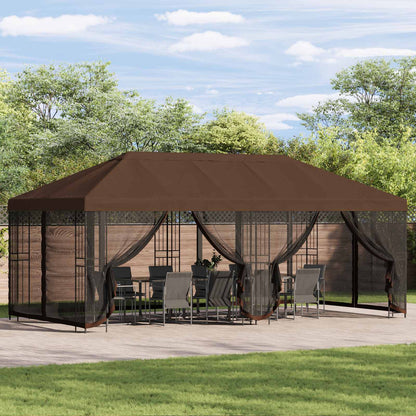 Gazebo con pareti laterali 6 x 3 m Marrone Poliestere e Acciaio | homemem39