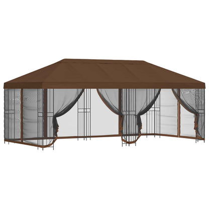 Gazebo con pareti laterali 6 x 3 m Marrone Poliestere e Acciaio | homemem39
