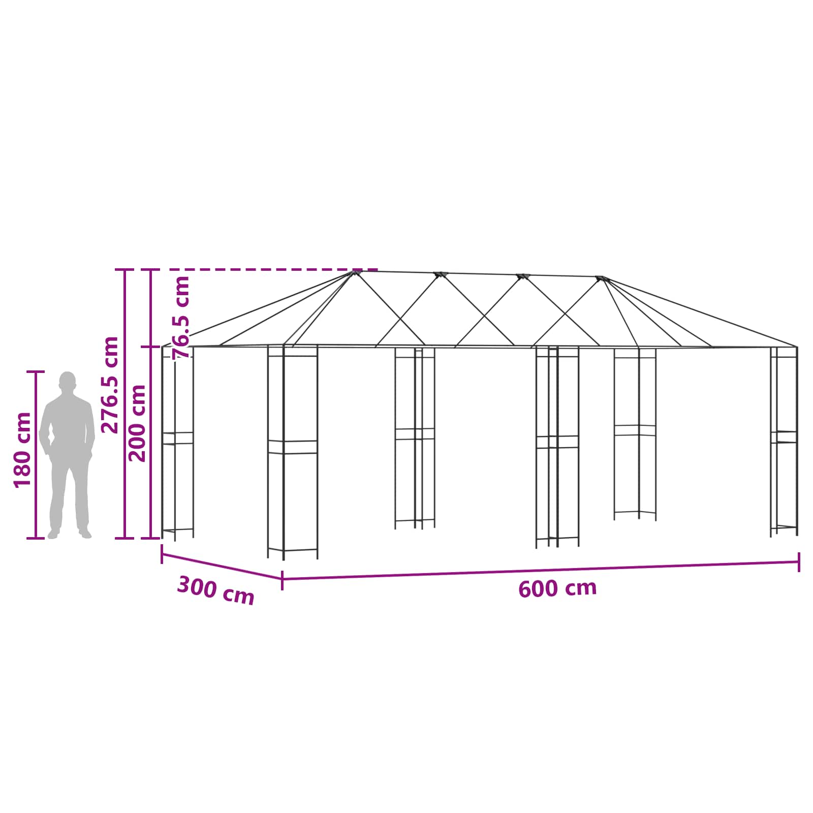 Struttura Gazebo 6 x 3 m Nero Acciaio | homemem39