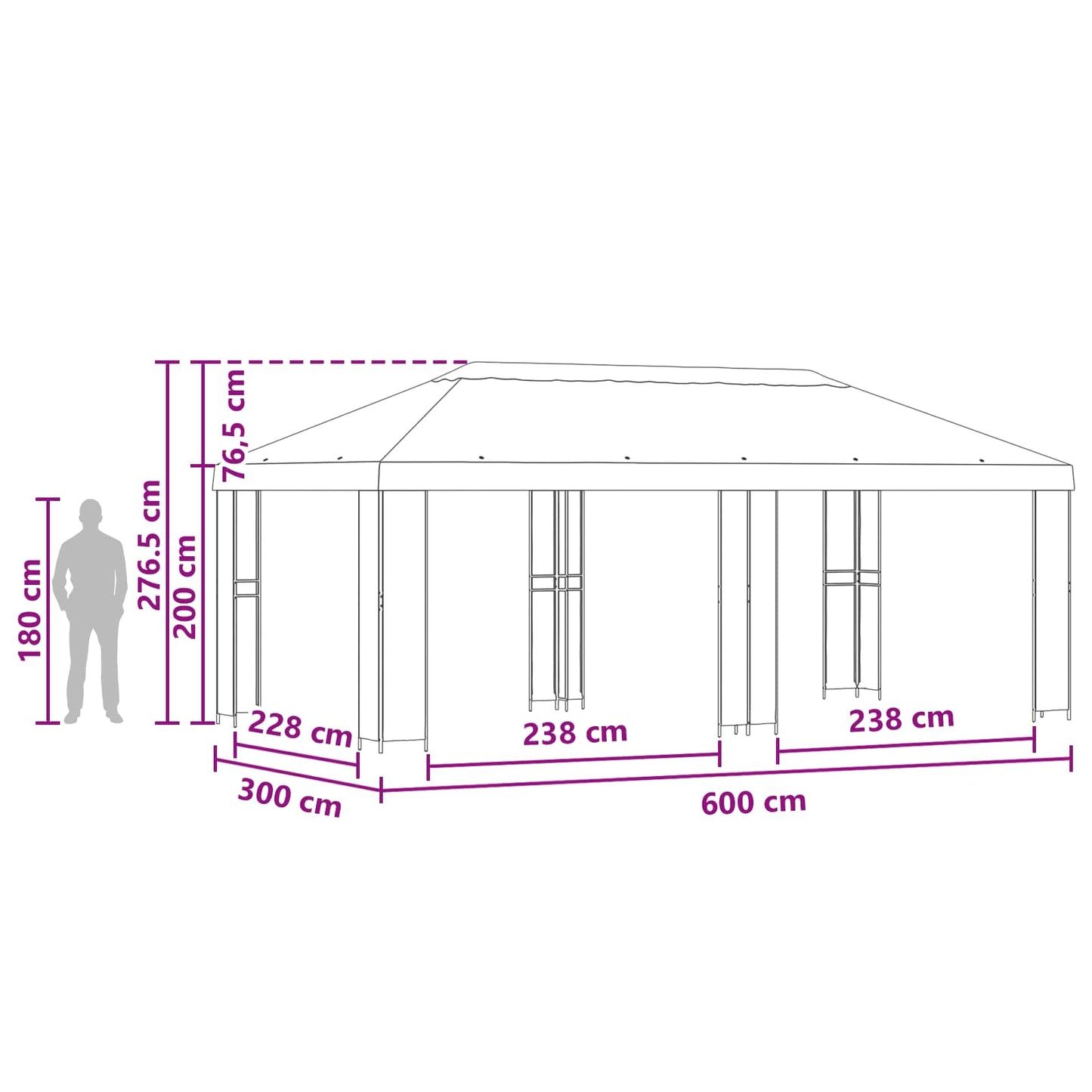 Gazebo da giardino 6 x 3 m Tortora Poliestere e Acciaio 190 | homemem39