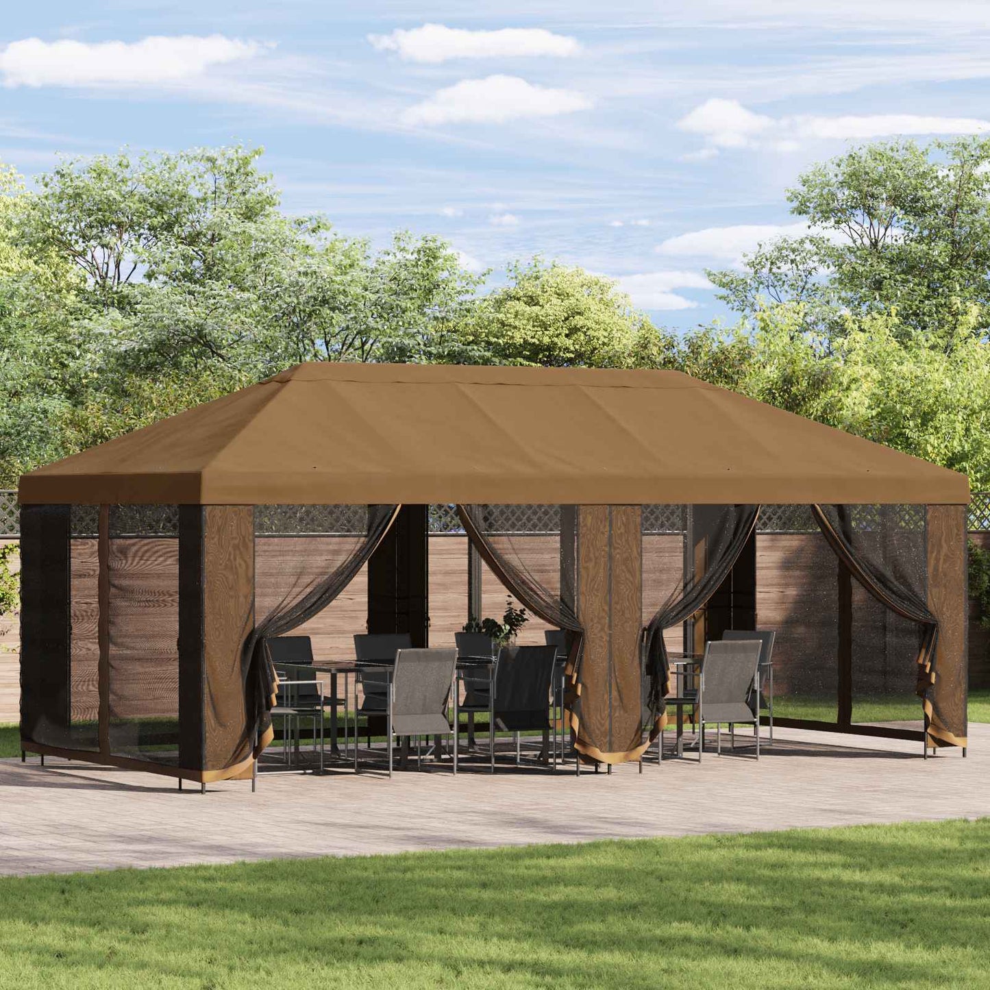Gazebo con pareti laterali 6 x 3 m Beige Poliestere e Acciaio