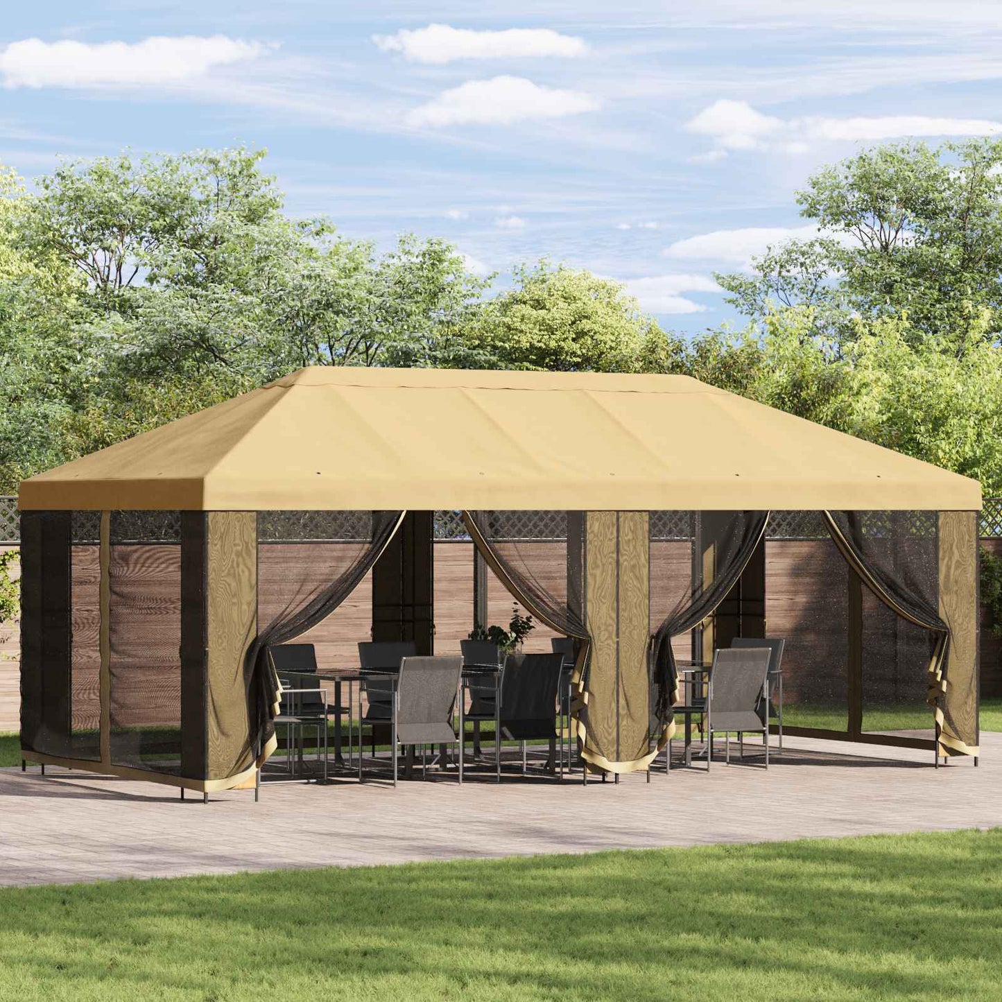 Gazebo con pareti laterali 6 x 3 m Crema Poliestere e Acciaio