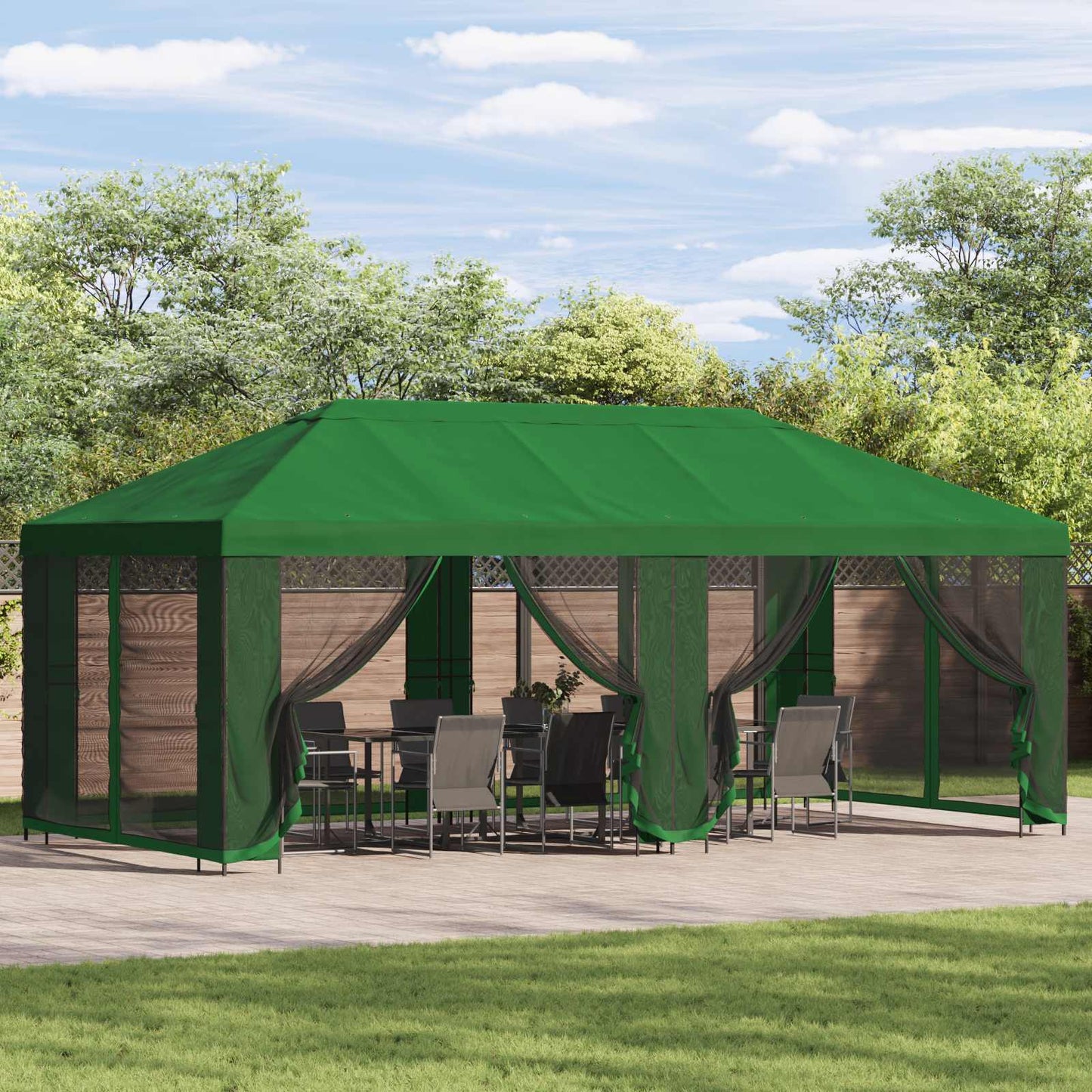 Gazebo con pareti laterali 6 x 3 m Verde Poliestere e Acciaio