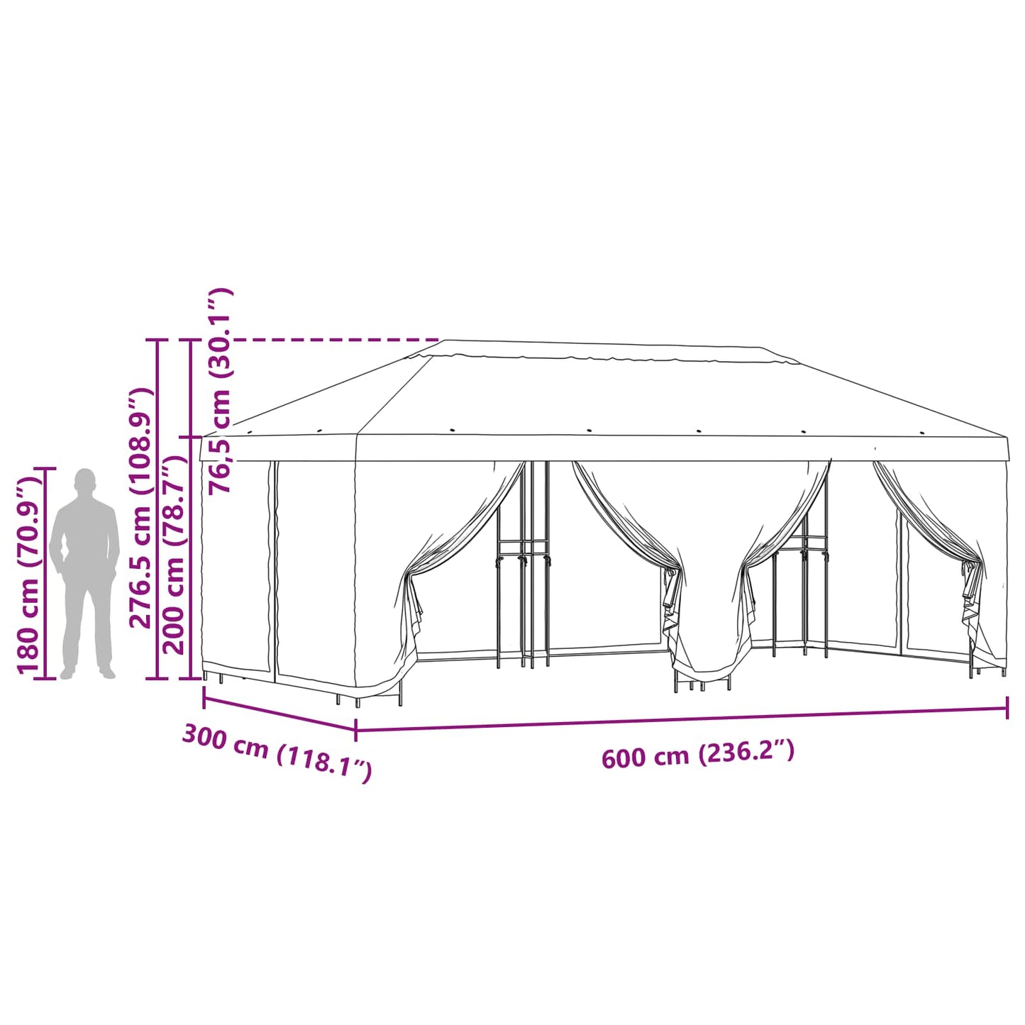 Gazebo con pareti laterali 6 x 3 m Blu Poliestere e Acciaio 190 | homemem39
