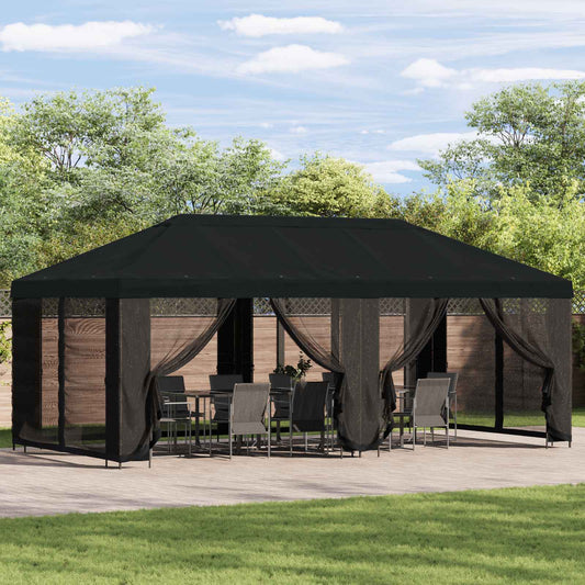Gazebo con pareti laterali 6 x 3 m Nero Poliestere e Acciaio | homemem39