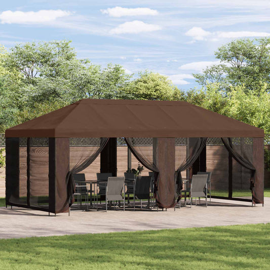 Gazebo con pareti laterali 6 x 3 m Marrone Poliestere e Acciaio
