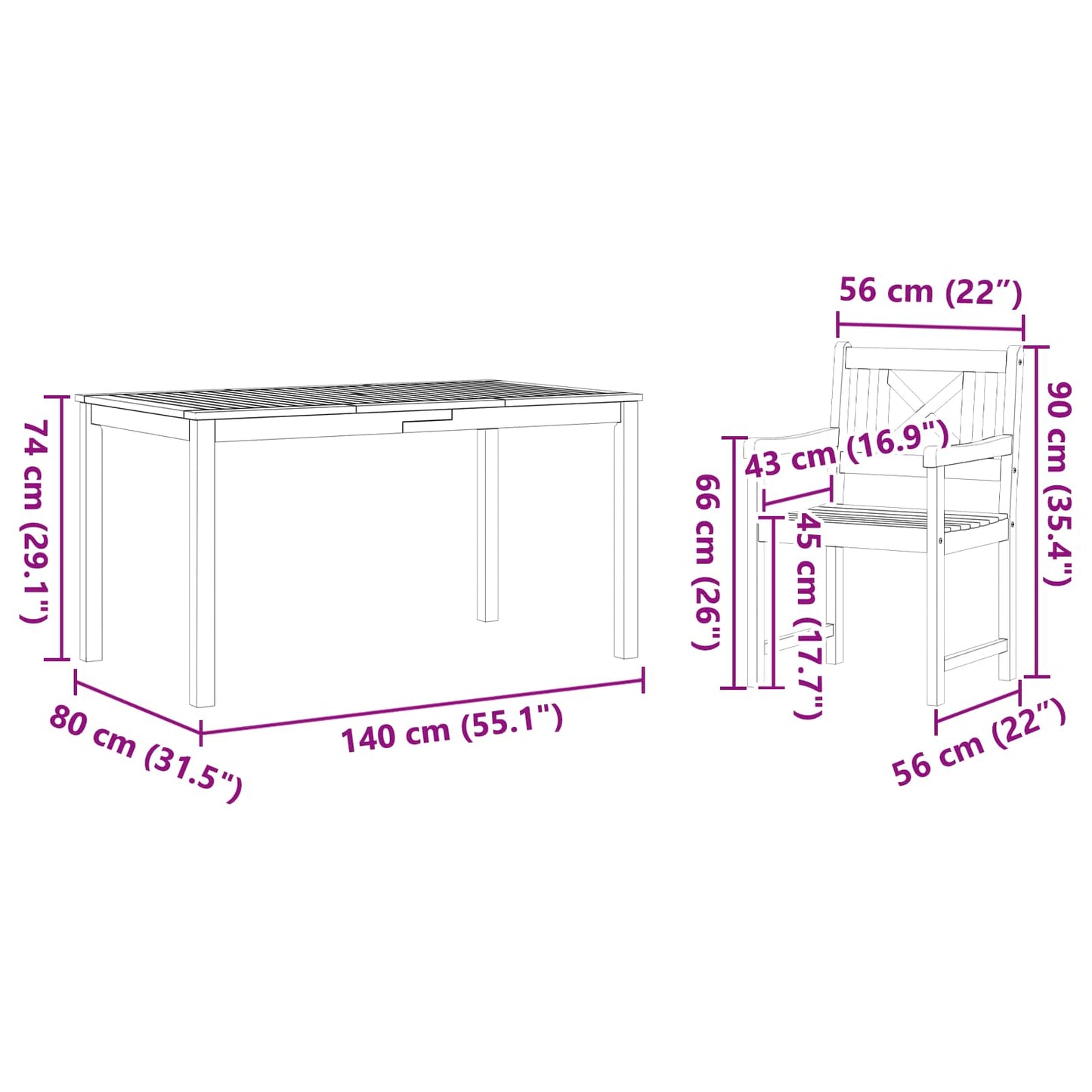 Set da Pranzo per Giardino 5 pcs Marrone | homemem39