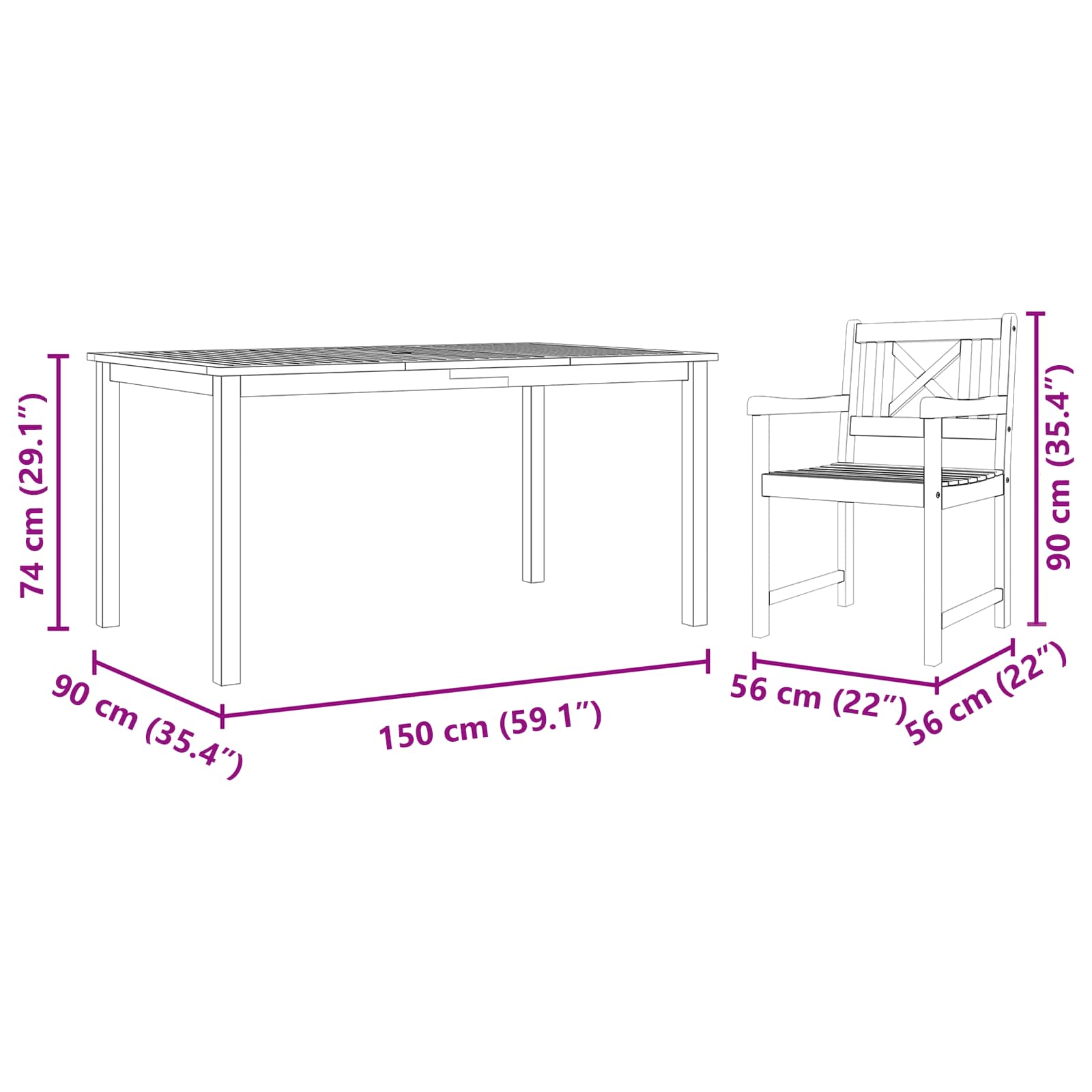 Set da Pranzo per Giardino 7 pcs Marrone | homemem39