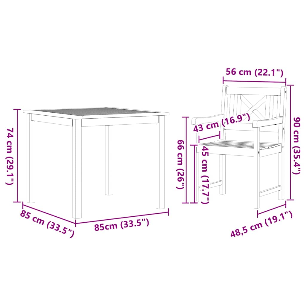 Set da Pranzo per Giardino 3 pcs Marrone - homemem39