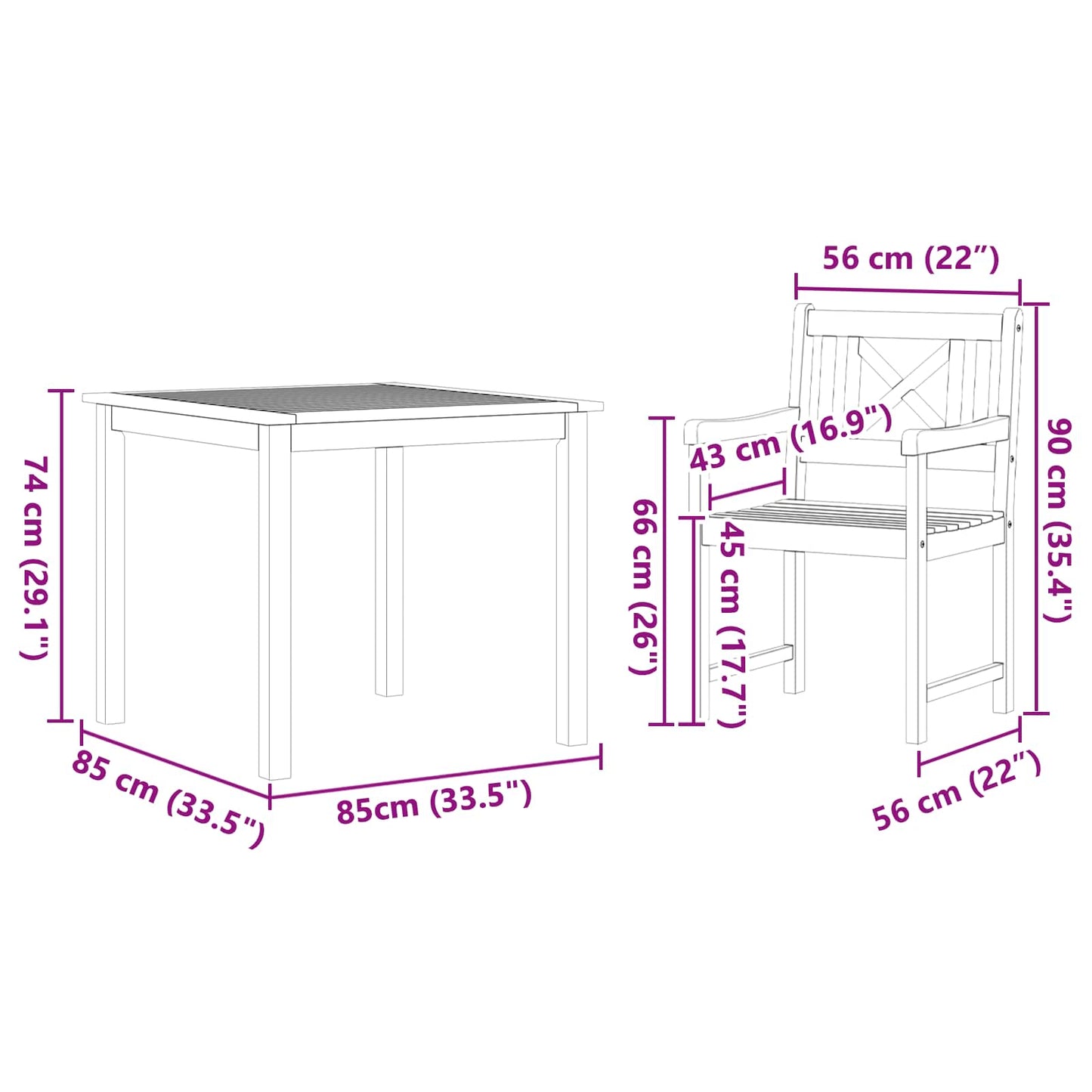 Set da Pranzo per Giardino 3 pcs Marrone | homemem39