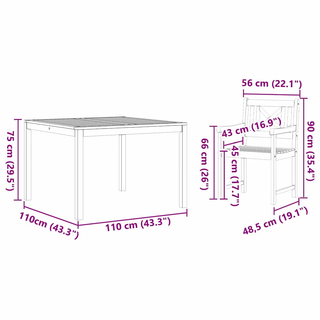 Set da Pranzo per Giardino 3 pcs Marrone - homemem39