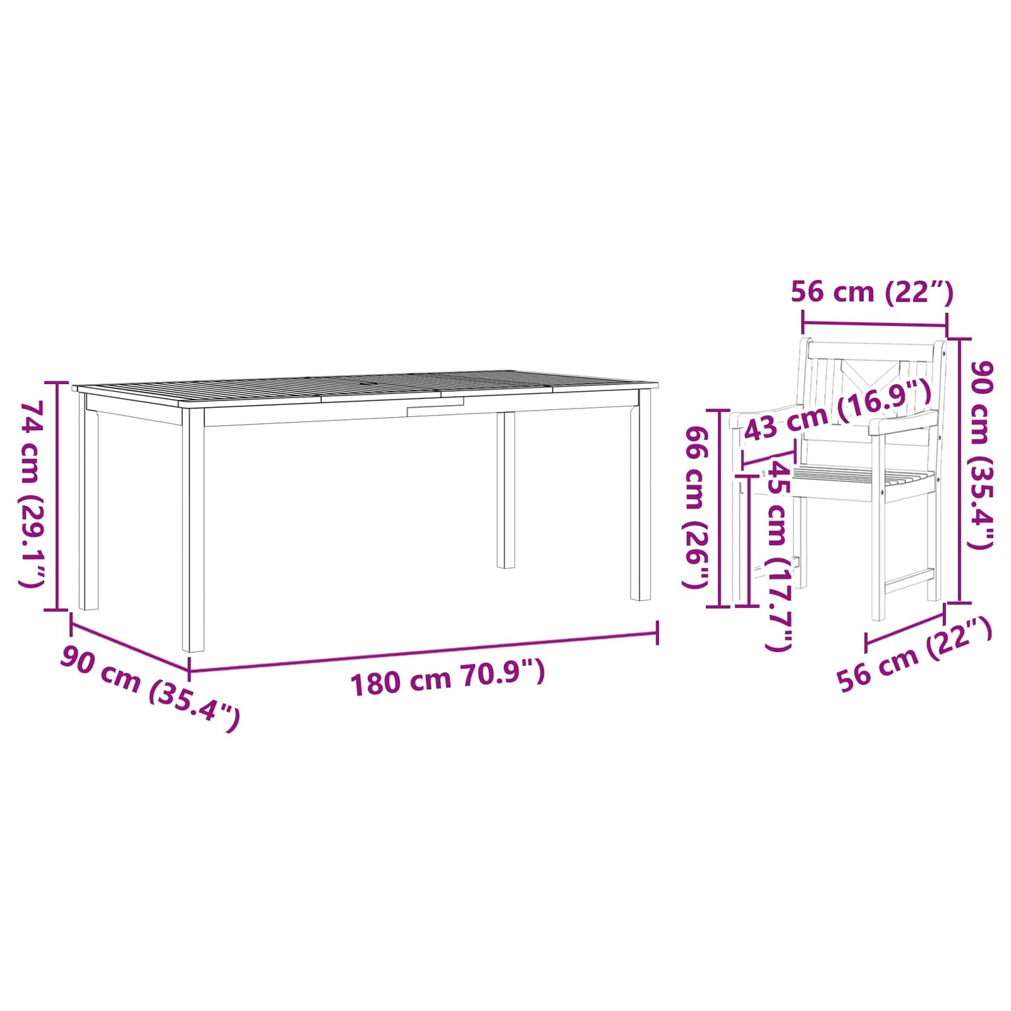 Set da Pranzo per Giardino 9 pcs Marrone | homemem39