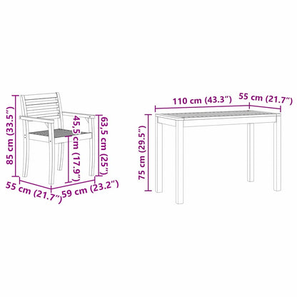Set da Pranzo per Giardino 3 pz Marrone