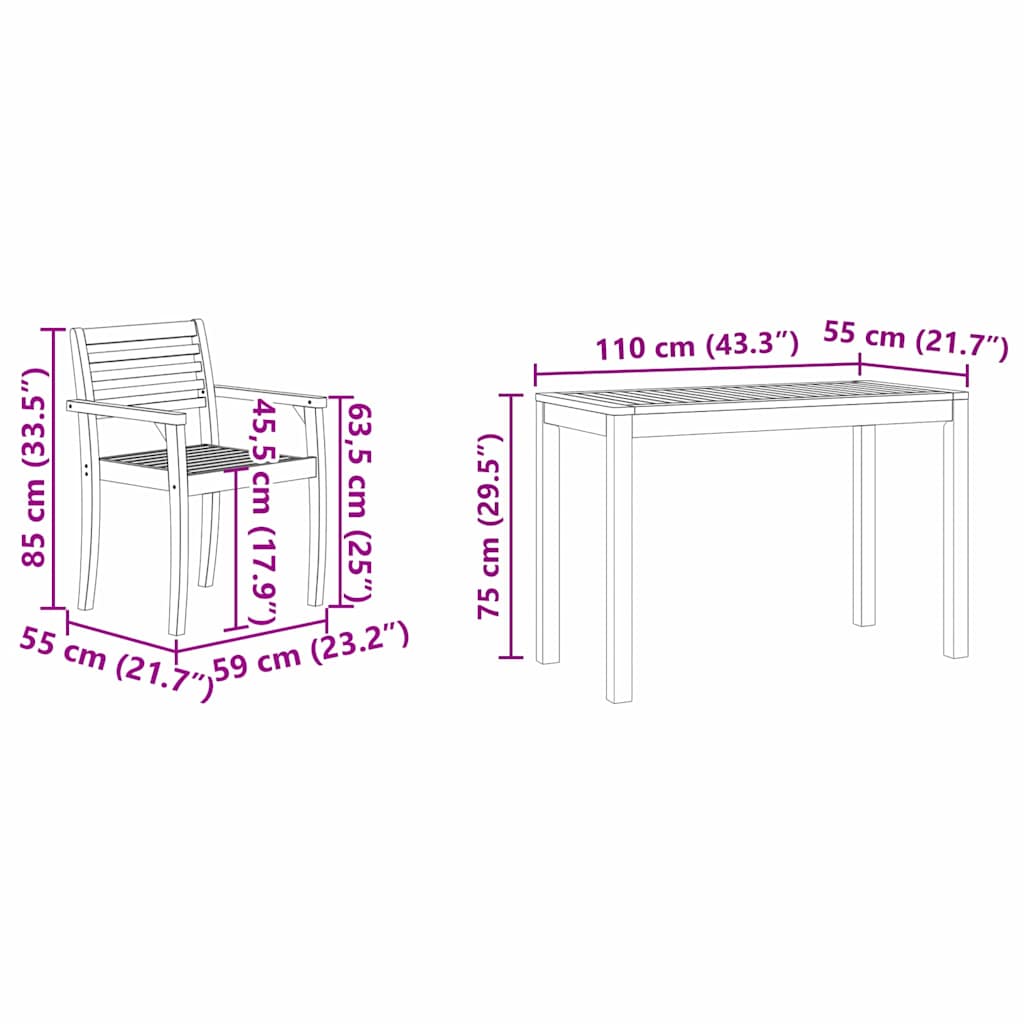 Set da Pranzo per Giardino 3 pcs Marrone