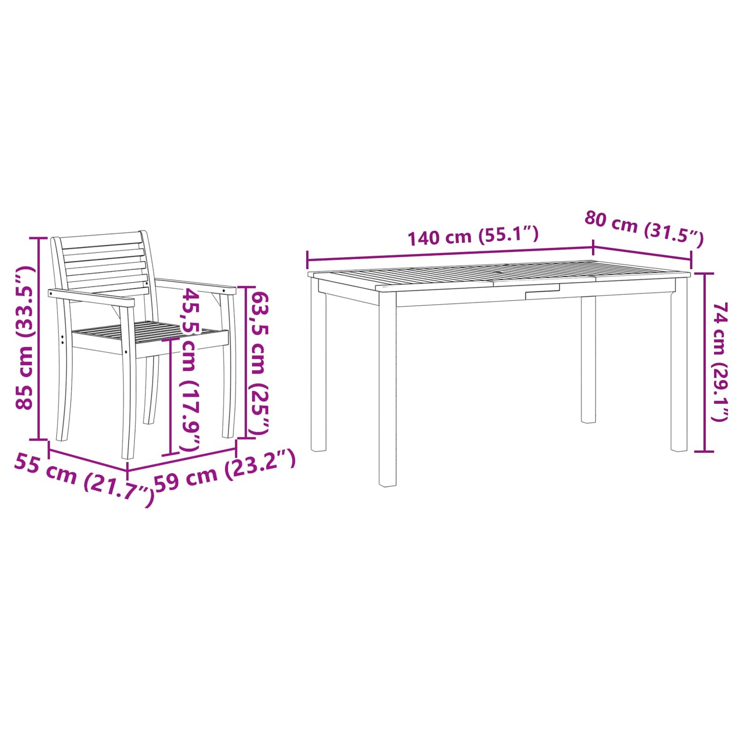 Set da Pranzo per Giardino 5 pcs Marrone | homemem39