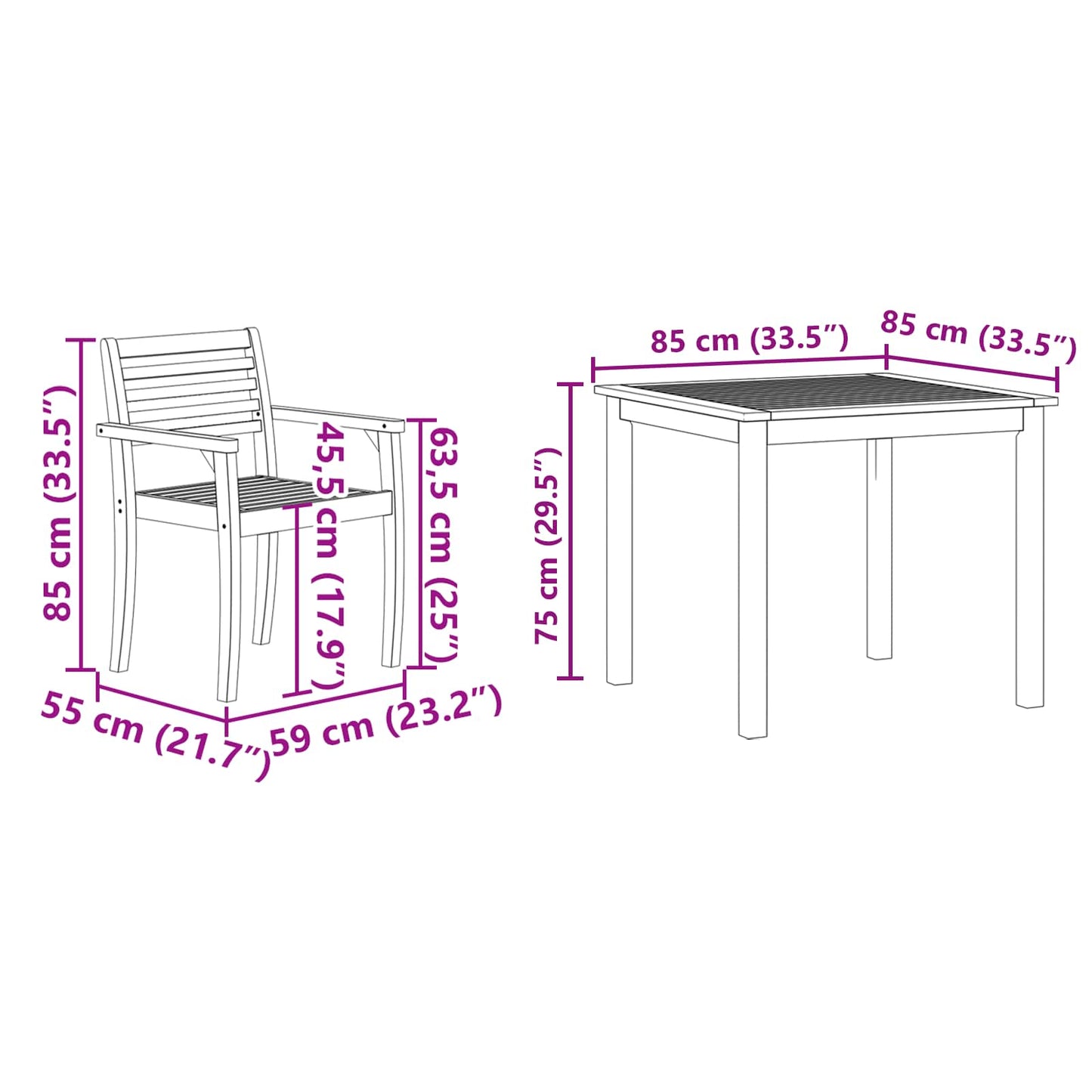 Set da Pranzo per Giardino 5 pcs Marrone