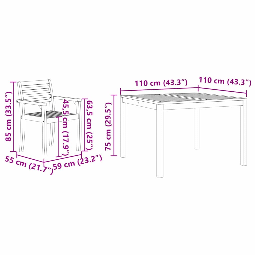 Set da Pranzo per Giardino 3 pcs Marrone - homemem39