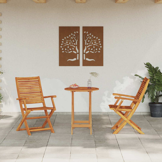 Set Bistro Pieghevole 3 pcs Marrone Legno di Acacia Massello