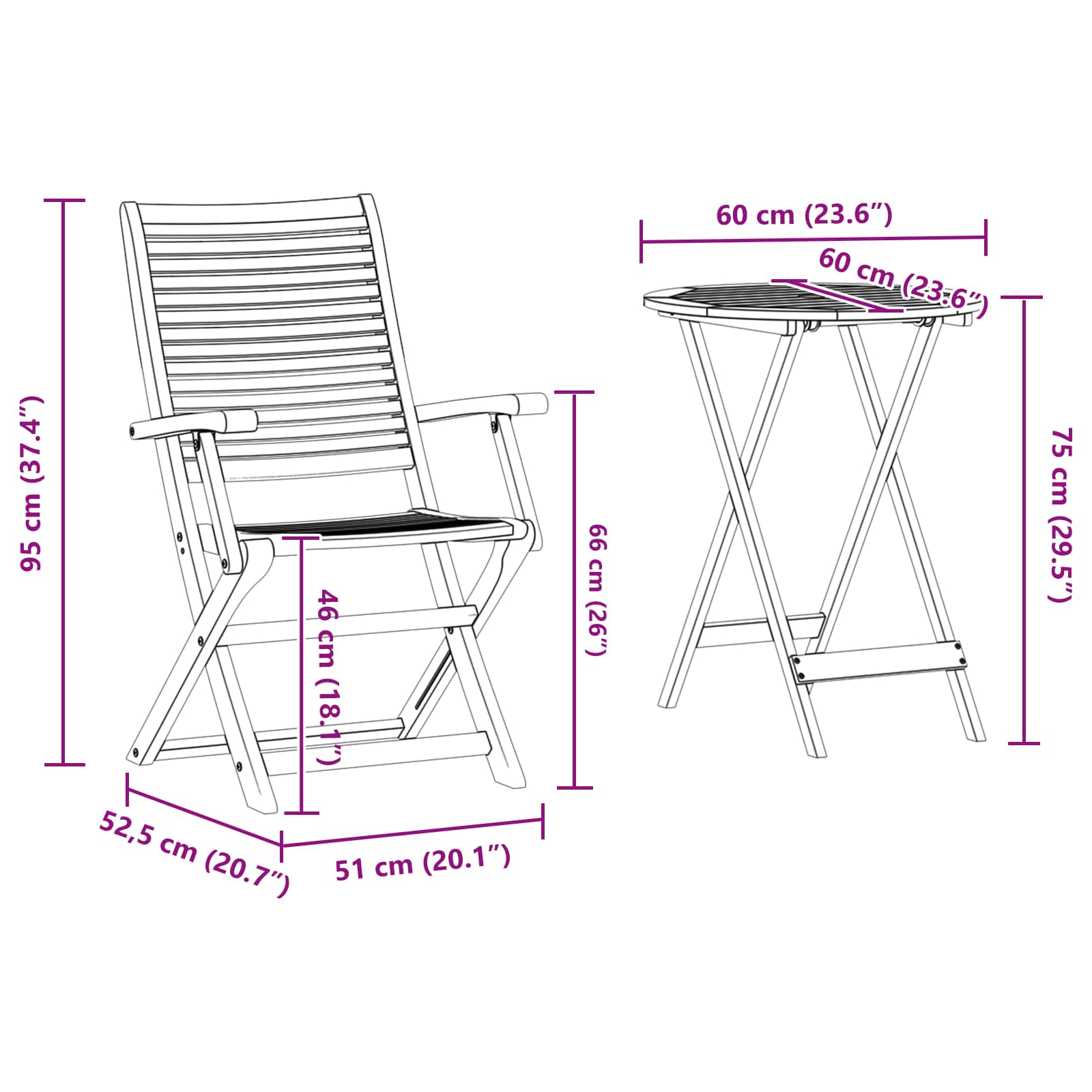 Set Bistro Pieghevole 3 pcs Marrone Legno di Acacia Massello | homemem39