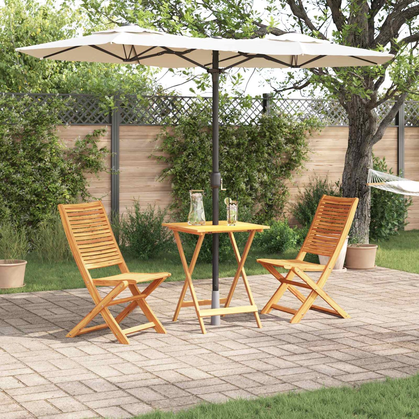 Set Bistro Pieghevole 3 pcs Marrone Legno di Acacia Massello