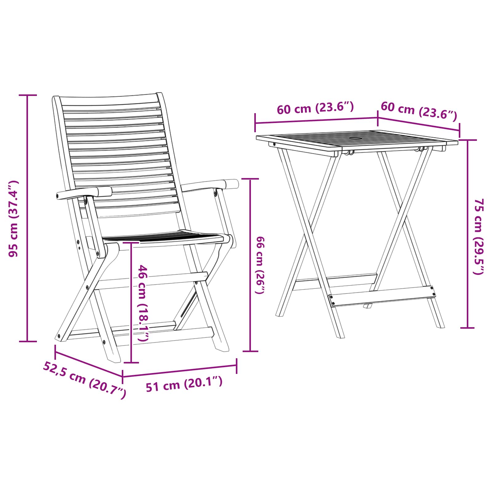 Set Bistro Pieghevole 3 pcs Marrone Legno di Acacia Massello | homemem39