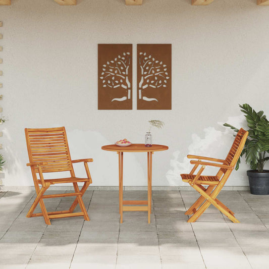 Set Bistro Pieghevole 3 pcs Marrone Legno di Acacia Massello