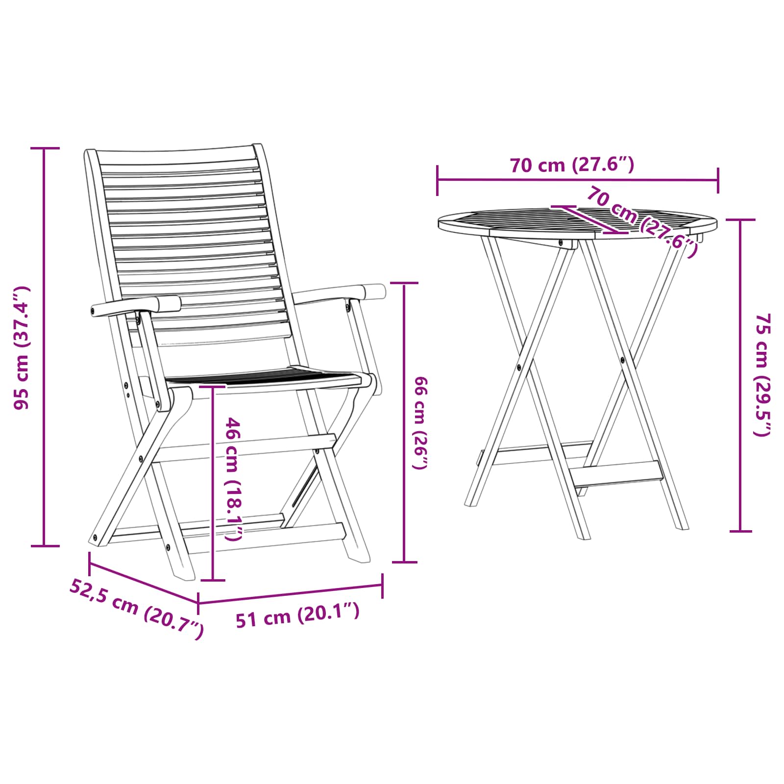Set Bistro Pieghevole 3 pcs Marrone Legno di Acacia Massello | homemem39