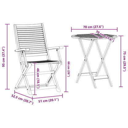 Set Bistro Pieghevole 3 pz Marrone Legno di Acacia Massello