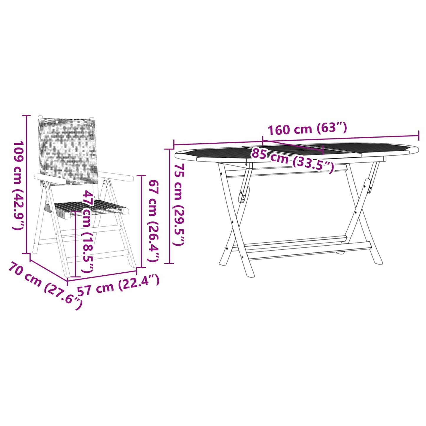 Set da Pranzo per Giardino 7 pcs Grigio
