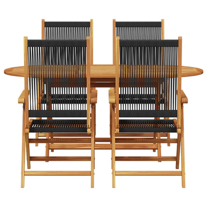Set da Pranzo per Giardino 5 pcs Nero Legno di Acacia Massello