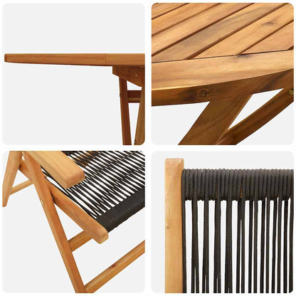 Set da Pranzo per Giardino 7 pcs Nero Legno di Acacia Massello | homemem39