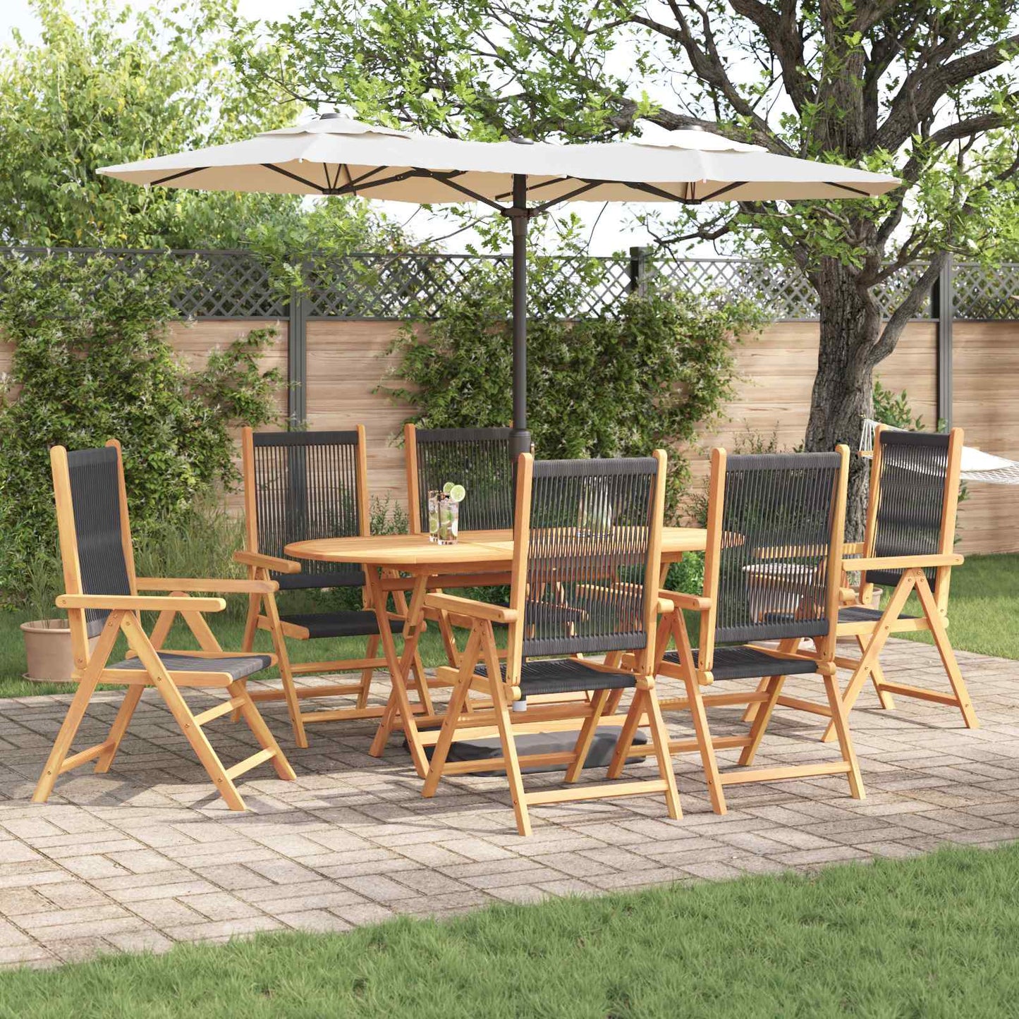 Set da Pranzo per Giardino 7 pcs Nero Legno di Acacia Massello | homemem39