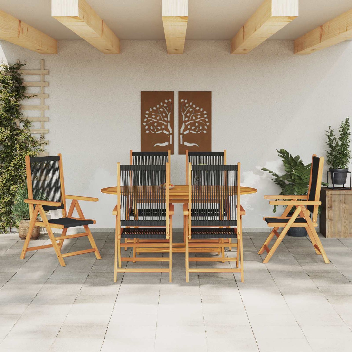 Set da Pranzo per Giardino 7 pcs Nero Legno di Acacia Massello | homemem39
