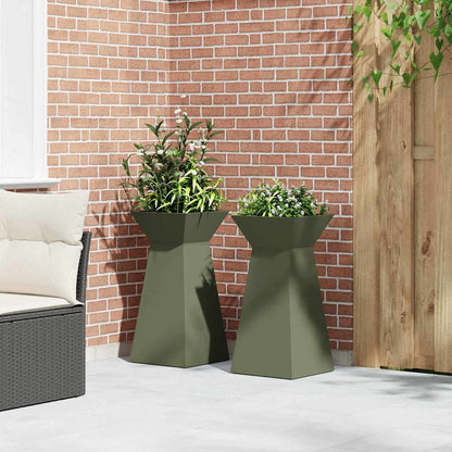 Vaso a Pilastro 2 pcs Oliva 35 x 35 x 73 cm Acciaio