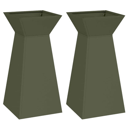 Vaso a Pilastro 2 pcs Oliva 35 x 35 x 73 cm Acciaio