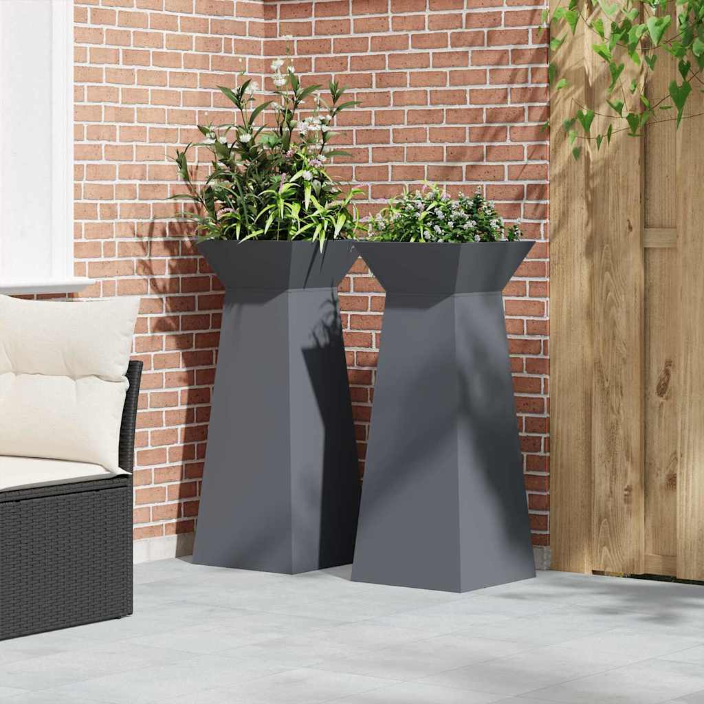 Vaso a Pilastro 2 pcs Antracite 40 x 40 x 100 cm Acciaio