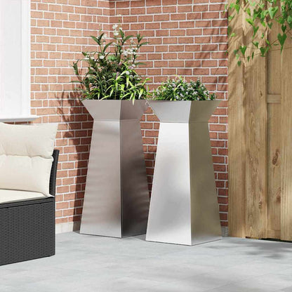 Vaso a Pilastro 2 pcs Argento 40 x 40 x 100 cm Acciaio