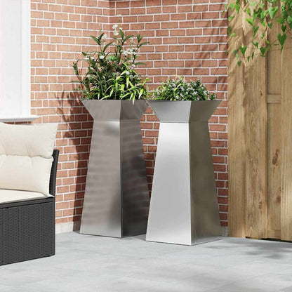 Vaso a Pilastro 2 pcs Argento 40 x 40 x 100 cm Acciaio