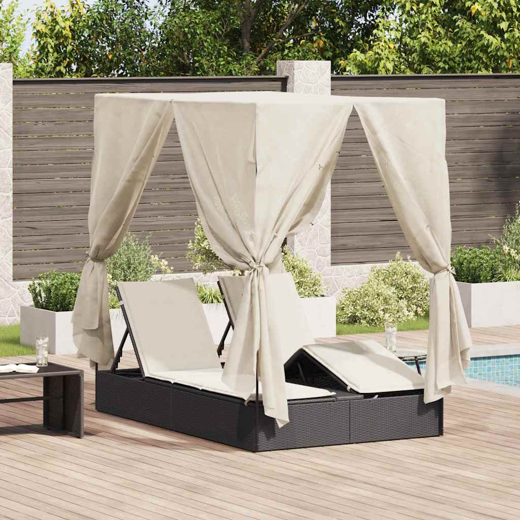 Lettino doppi con Tetto Nero 205 x 129 x 200 cm Rattan PE