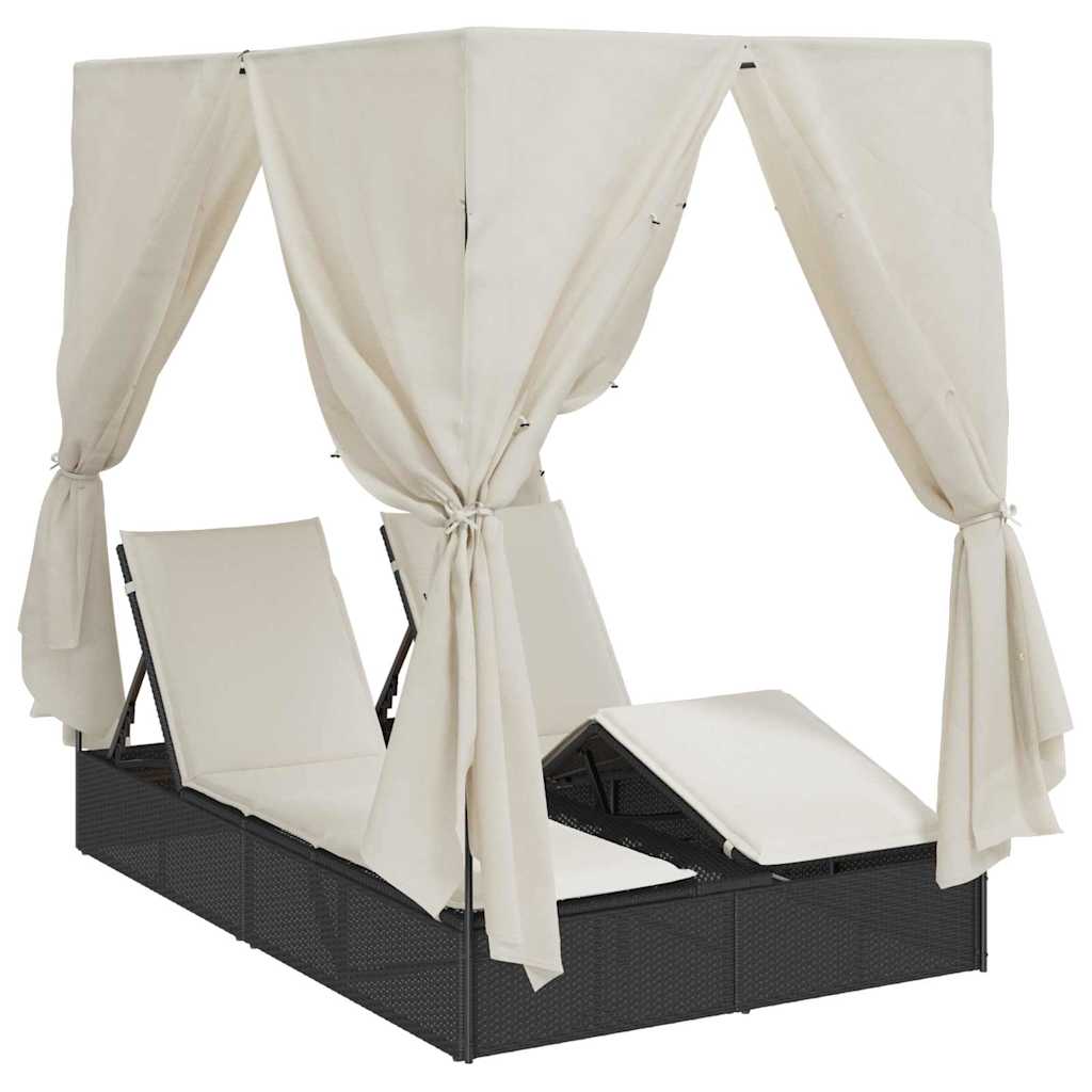 Lettino doppi con Tetto Nero 205 x 129 x 200 cm Rattan PE