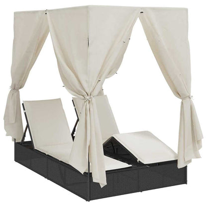 Lettino doppi con Tetto Nero 205 x 129 x 200 cm Rattan PE