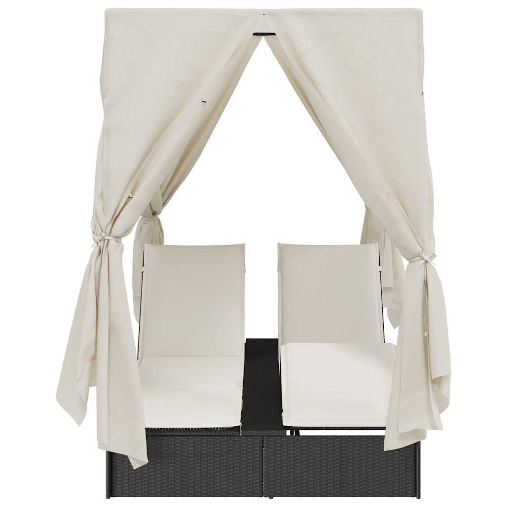 Lettino doppi con Tetto Nero 205 x 129 x 200 cm Rattan PE