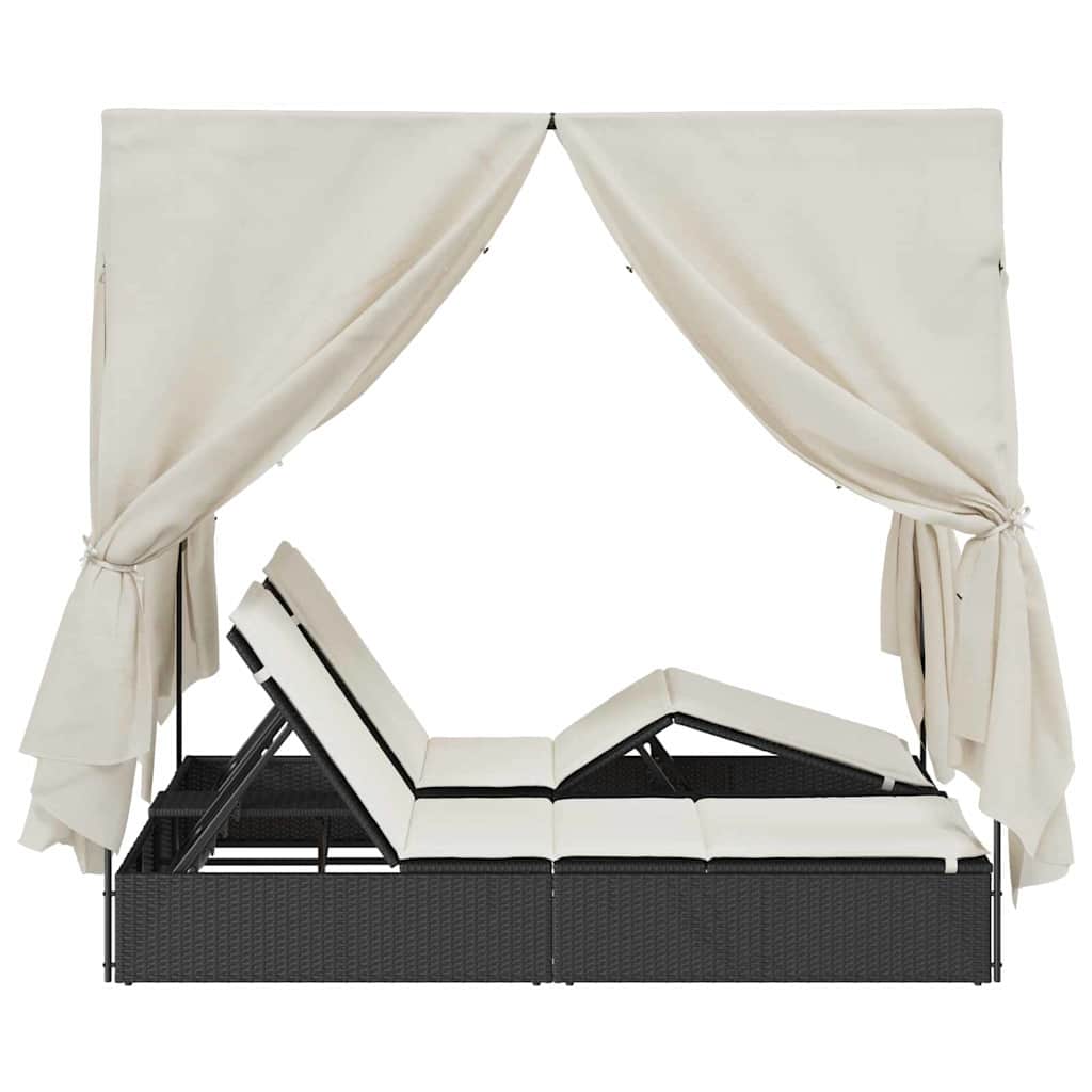 Lettino doppi con Tetto Nero 205 x 129 x 200 cm Rattan PE