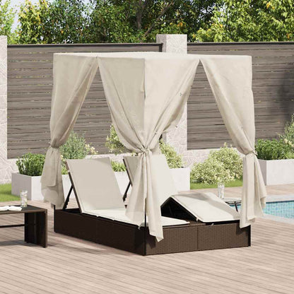 Lettino doppi con Tetto Marrone 205 x 129 x 200 cm Rattan PE