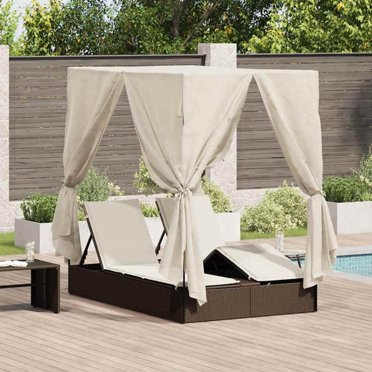 Lettino doppi con Tetto Marrone 205 x 129 x 200 cm Rattan PE