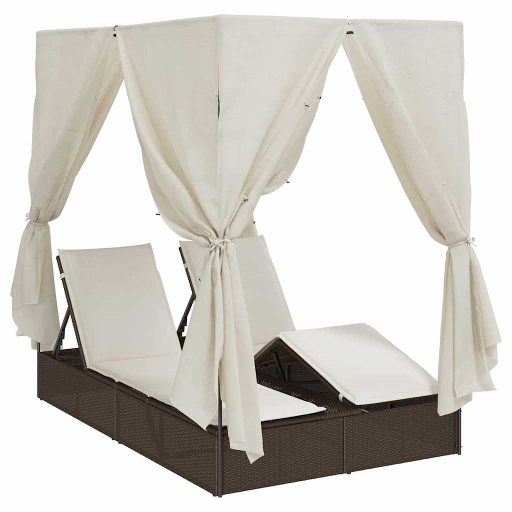 Lettino doppi con Tetto Marrone 205 x 129 x 200 cm Rattan PE