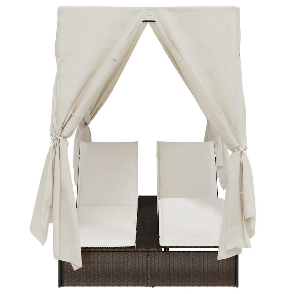 Lettino doppi con Tetto Marrone 205 x 129 x 200 cm Rattan PE